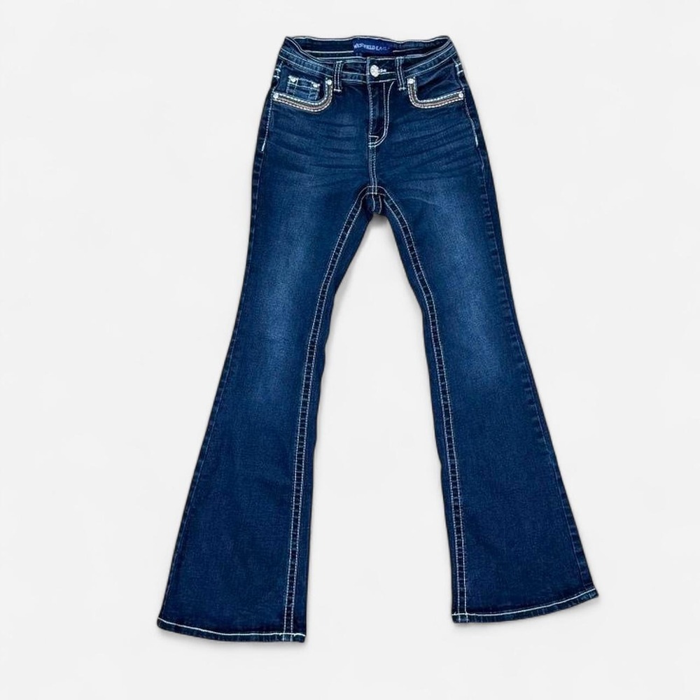Westfield Eagle blue denim jeans with cross design on back pockets. Size: 1 - Picture 3 of 8